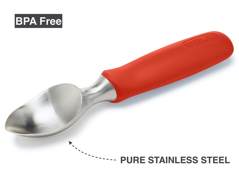 BALCI Ice Cream Scoop - Heavy Duty Stainless Steel Icecream Scooper With Non-Slip Rubber Grip - Professional Metal Ice-Cream Spade - Dishwasher Safe â€“ Red - Image 4